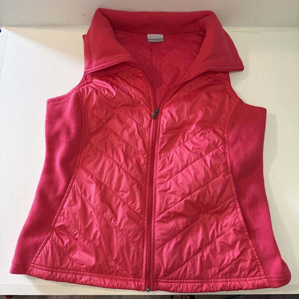 Columbia Pink Quilted Fleece Sides Zip Vest Pockets WOMEN'S LARGE